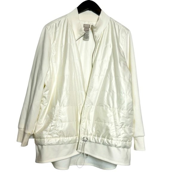 Chico’s Zenergy Fleece Mixed Fabric Puffer Jacket Ivory Size 3 - Picture 3 of 10